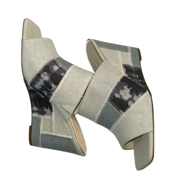 Jessica Simpson Blue Denim Patchwork Slip on Wedge Heel Sandals(Size 9W) - Picture 4 of 12